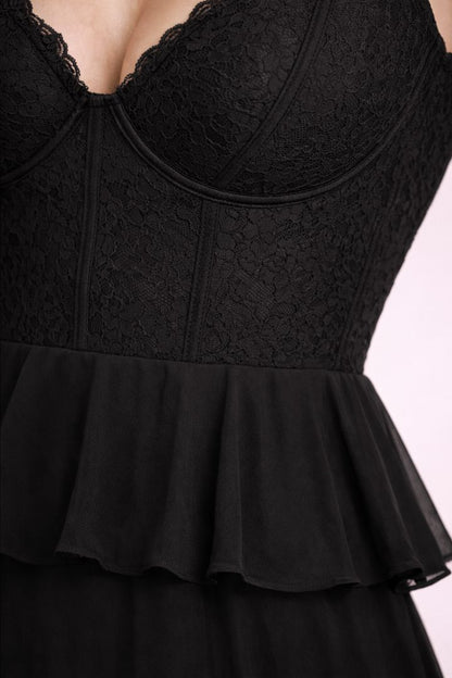 Lulus Black Peplum Spaghetti Strap Gown