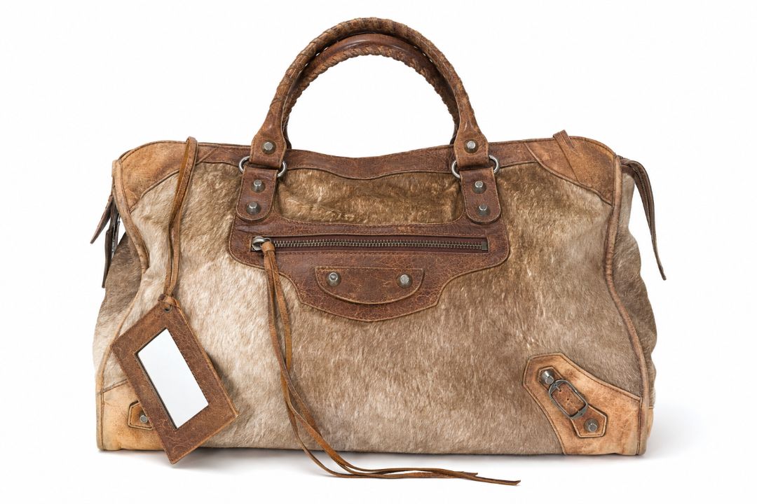 Balenciaga Vintage  Classic Motorcycle Large Shoulder/Top-Handle Bag in Camel Calf Hair