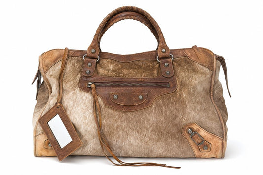 Balenciaga Vintage  Classic Motorcycle Large Shoulder/Top-Handle Bag in Camel Calf Hair