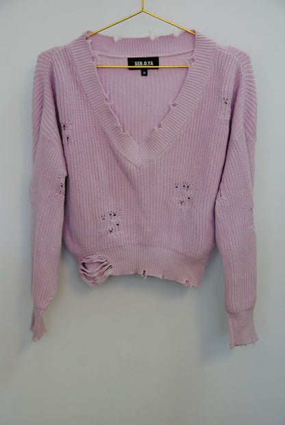 SER.O.YA distressed v neck knit sweater