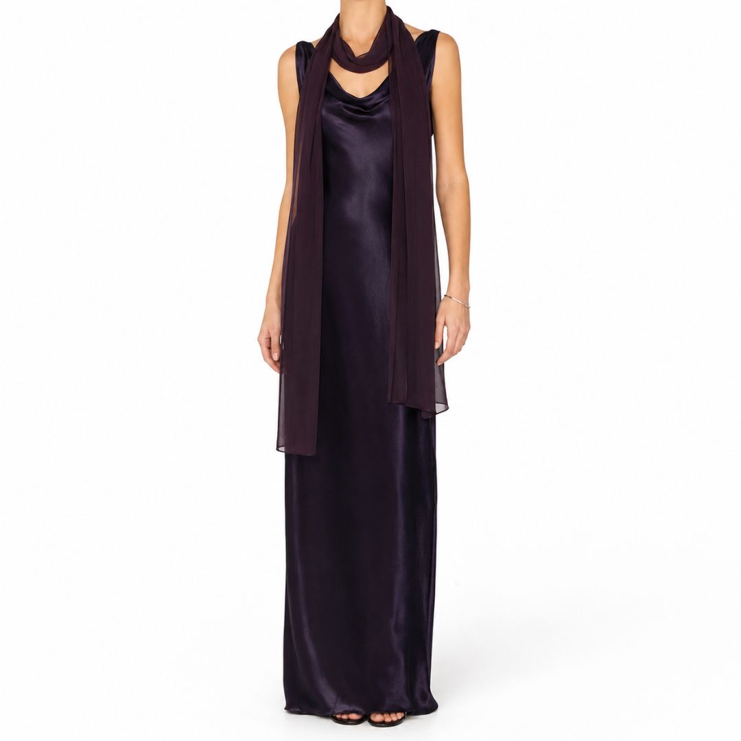 ABS silk gown with scarf