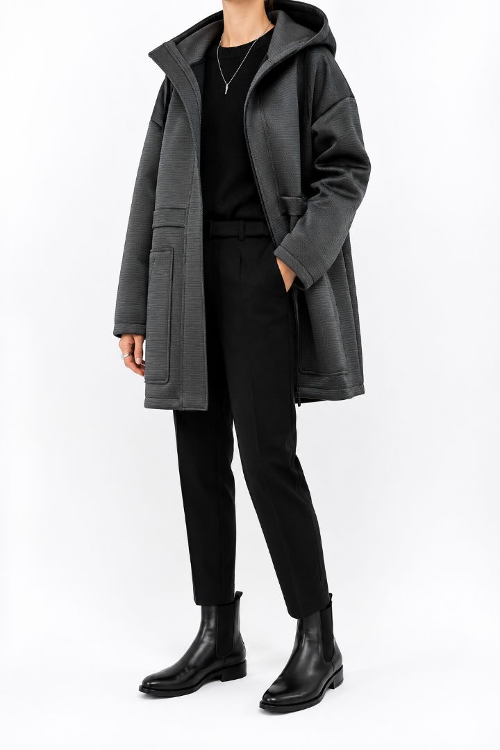 Charcoal Grey/Black Alexander Wang Oversized Hooded Coat, 36