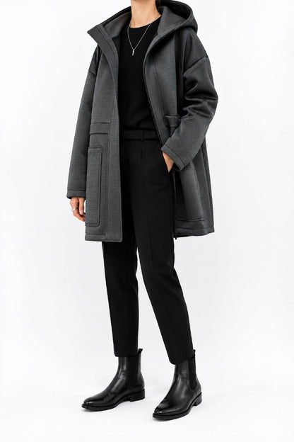 Charcoal Grey/Black Alexander Wang Oversized Hooded Coat, 36