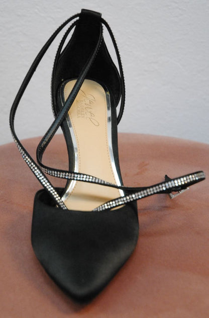 black Badgley Mishka Jewel satin rhinestones heels NWT, 8.5 US