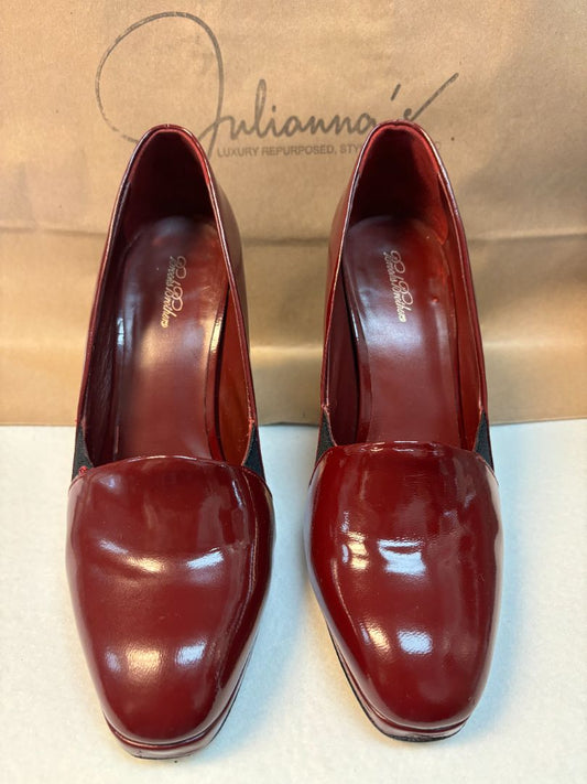 Cherry red Brooks Brothers patent leather block heel pumps