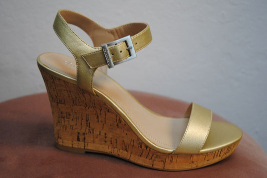Charles by Charles David gold wedge sandals – side view, size 9
