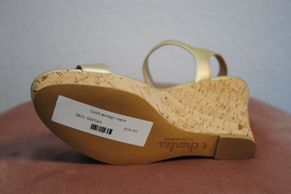 Charles by Charles David gold wedges displayed – NWOT, size 9

