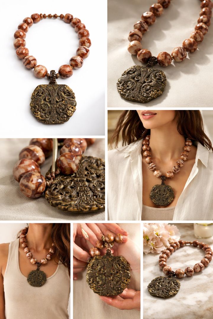 rose pink Arlene Palmer Jasper Jade Necklace, one size