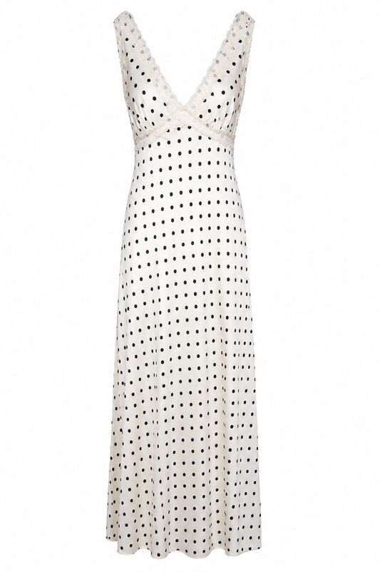 White/Black Jessica Simpson satin polka dot dress, XS