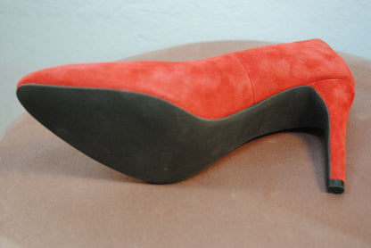 Cole Haan red suede heels, women’s size 8.5, new with tags, classic pointed-toe pumps with mid-height heel