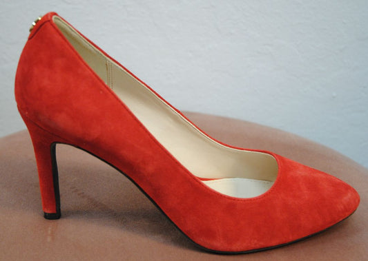 Cole Haan red suede heels, women’s size 8.5, new with tags, classic pointed-toe pumps with mid-height heel