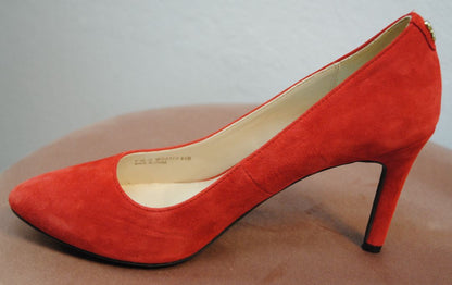 Cole Haan red suede heels, women’s size 8.5, new with tags, classic pointed-toe pumps with mid-height heel