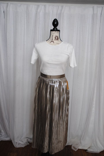 metallic pewter Banana Republic metallic pleated maxi skirt NWOT, 10