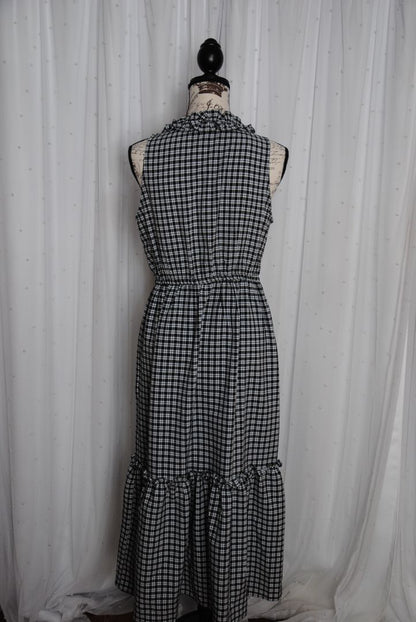 black and white Donna Morgan Midi dress tiered plaid black and white, 6