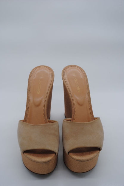 Tan Sergio Rossi Lakeesha Wedge Sandals, 37 EU