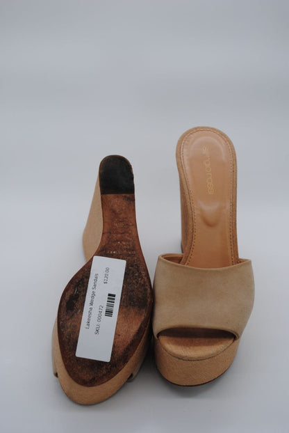 Tan Sergio Rossi Lakeesha Wedge Sandals, 37 EU