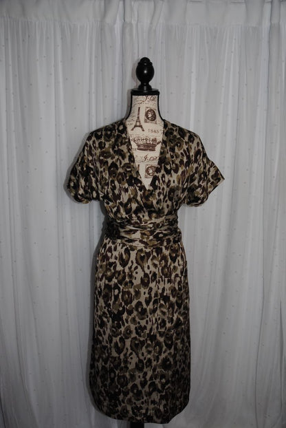 leopard JCREW Leopard Print Satin Crepe Wrap Midi Dress, S