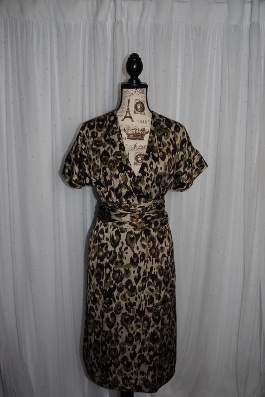 leopard JCREW Leopard Print Satin Crepe Wrap Midi Dress, S