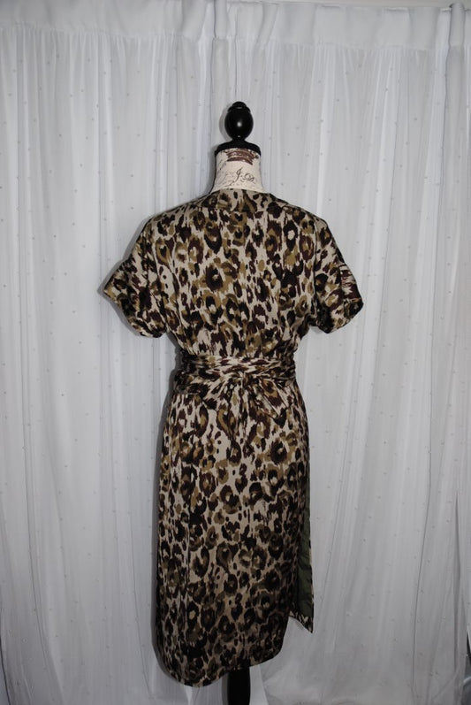 leopard JCREW Leopard Print Satin Crepe Wrap Midi Dress, S