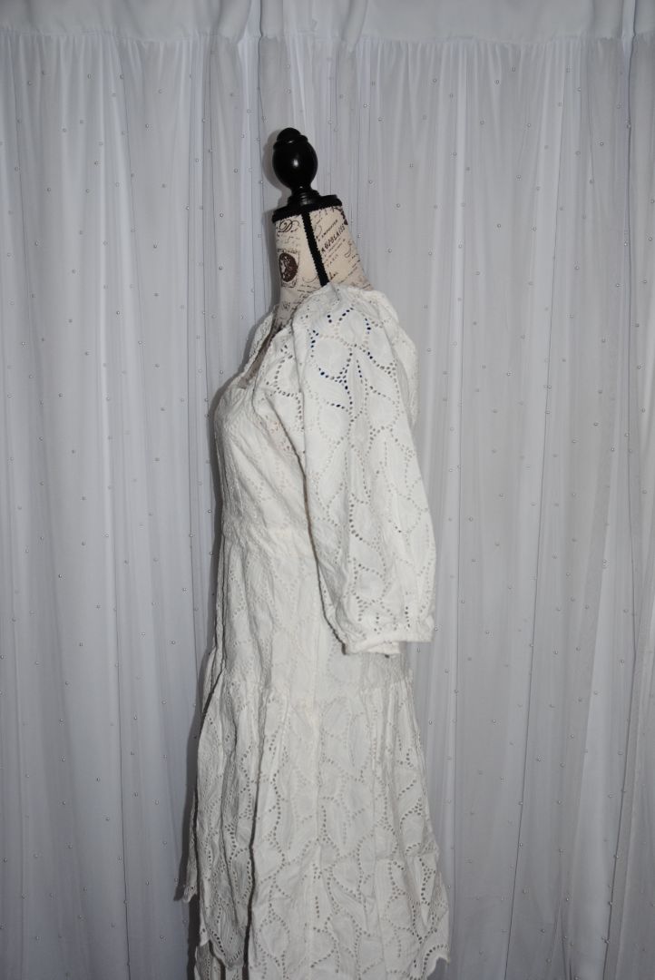 white anthropologie/ MAEVE Maeve square neck tiered lace midi dress, M