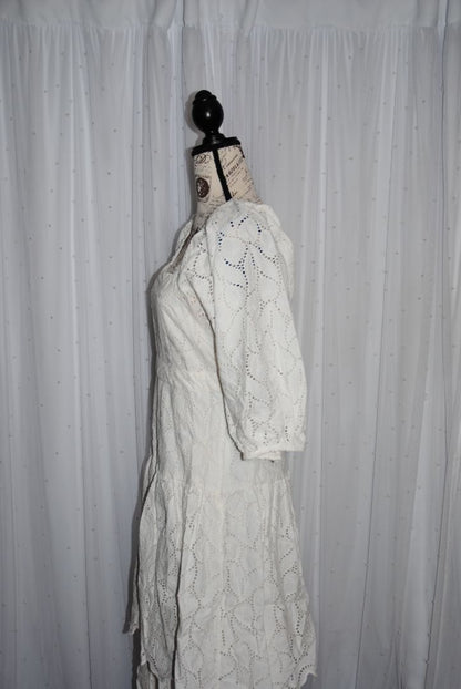 white anthropologie/ MAEVE Maeve square neck tiered lace midi dress, M