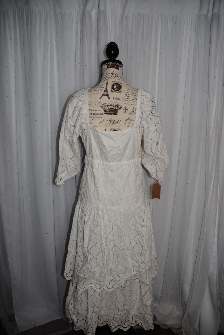 white anthropologie/ MAEVE Maeve square neck tiered lace midi dress, M