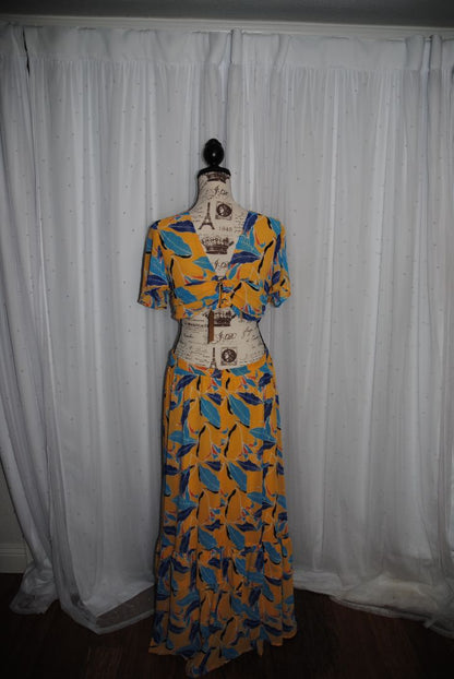 yellow / blue Lilly's Kloset Your Favorite Flower Maxi Dress, L