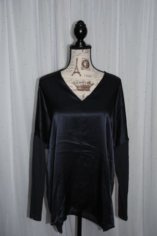 Navy Vince VINCE Silk Band-Collar Blouse, M