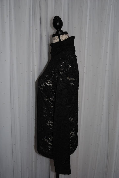 black White house black market NWT lace black mock neck, M