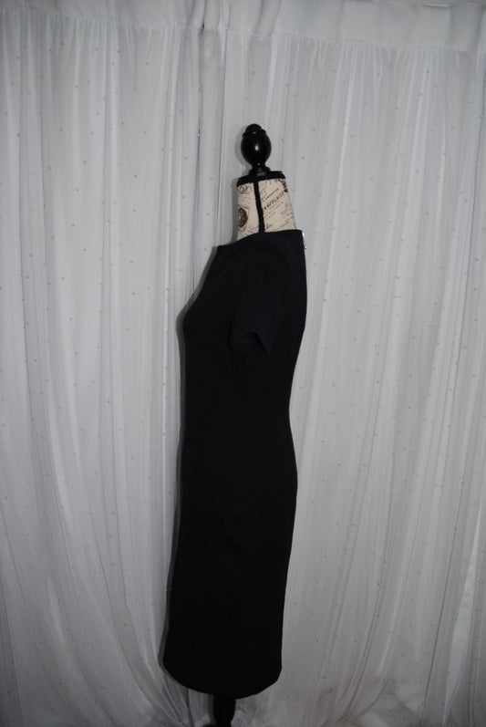 navy and faint red houndstooth Hugo Boss Short-sleeved Business Dress In Stretch Fabric, XS