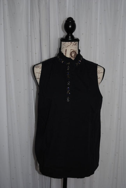 navy J Crew Collection  button-up shirt with embellishments, S