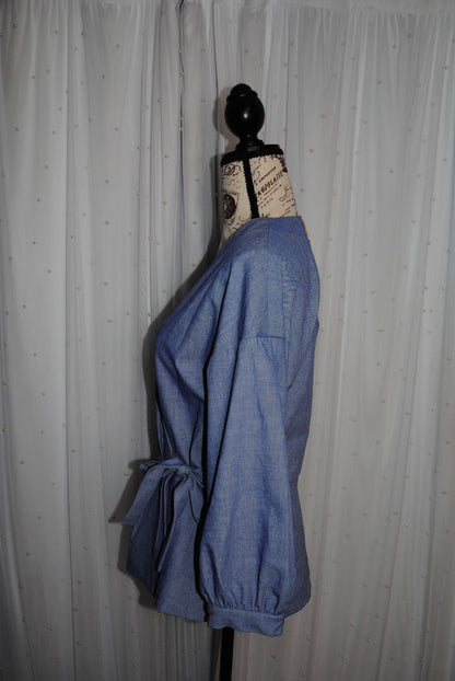Chambray Halogen Chambray Wrap Shirt Jacket Side Tie, S