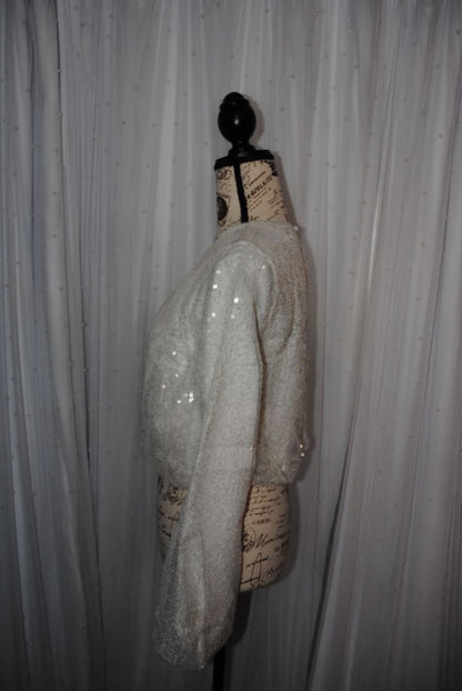 white WAYF sequin cropped long sleeve top NWT, S