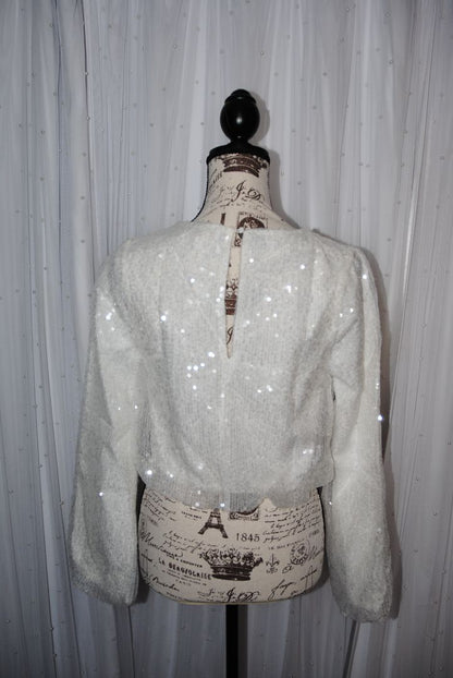 white WAYF sequin cropped long sleeve top NWT, S
