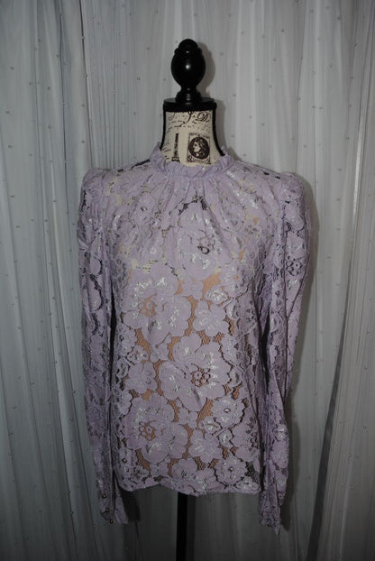 lilac WAYF Erika Puff sleeve lace long sleeve NWT, M