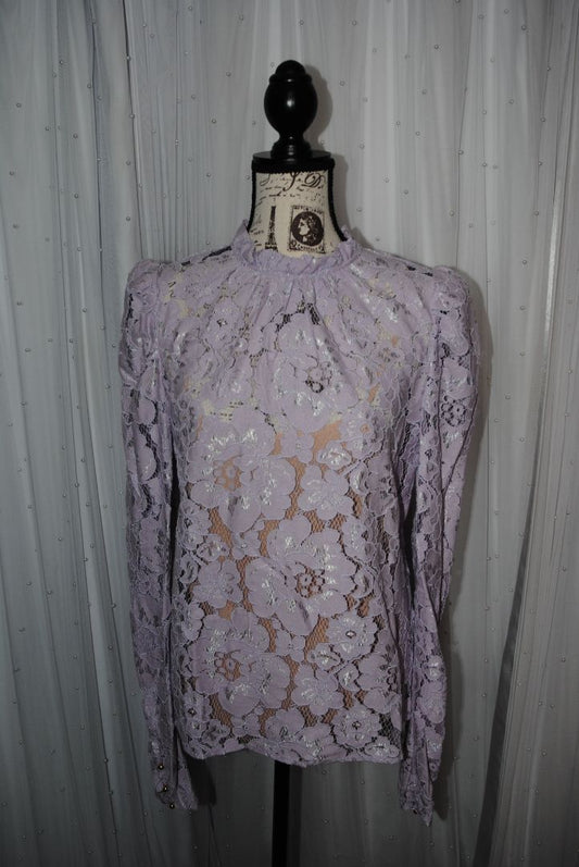 lilac WAYF Erika Puff sleeve lace long sleeve NWT, M