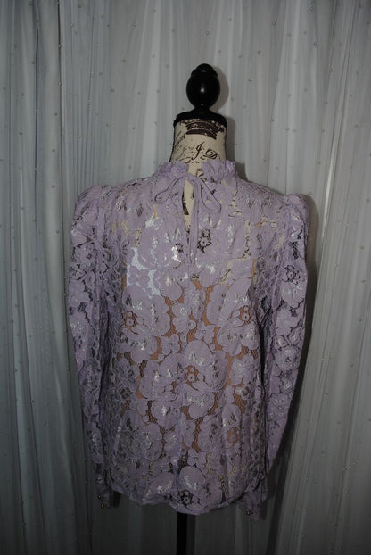 lilac WAYF Erika Puff sleeve lace long sleeve NWT, M