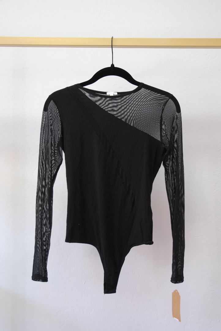 black mesh Anne Fontaine Mystery Top  Long Sleeve Black Sheer Mesh Top, S
