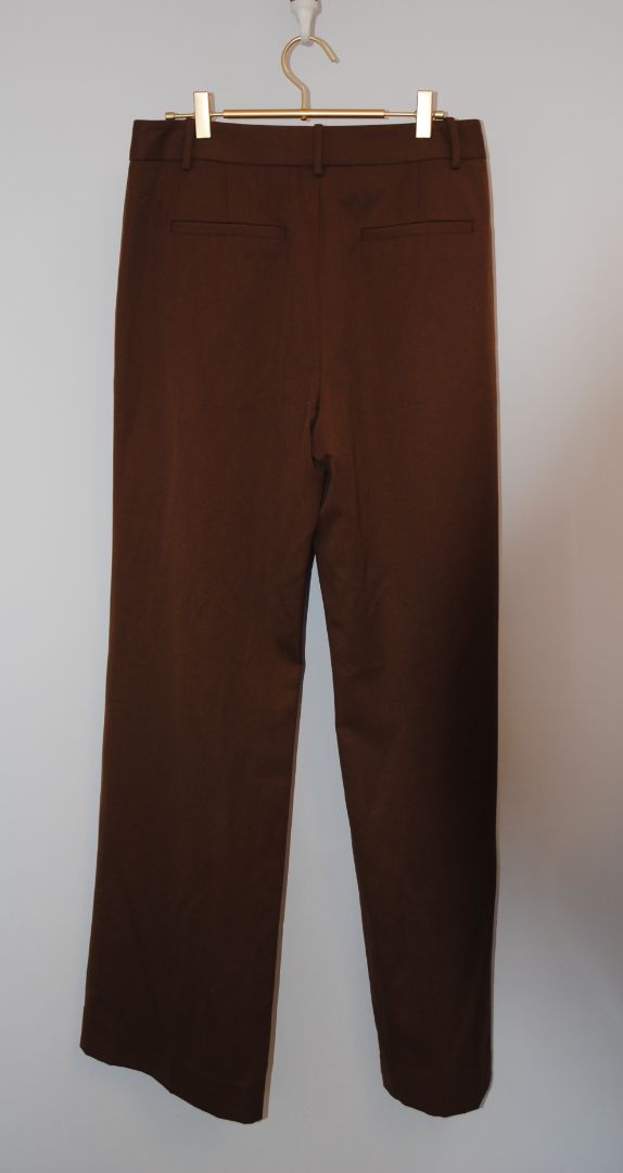 warm chestnut brown Nili Lotan high waisted wide leg pants, 10