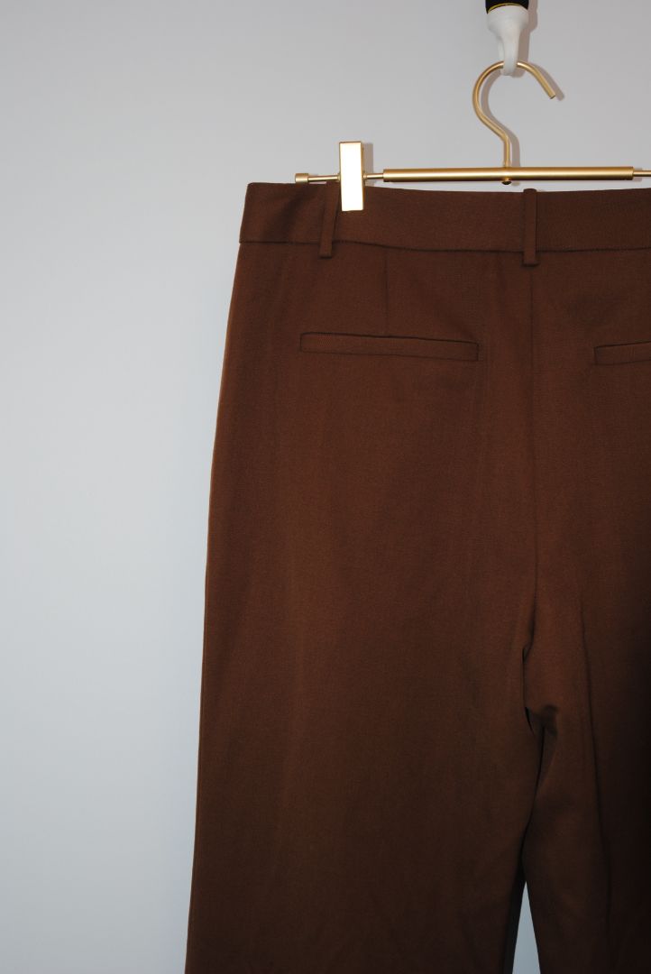 warm chestnut brown Nili Lotan high waisted wide leg pants, 10