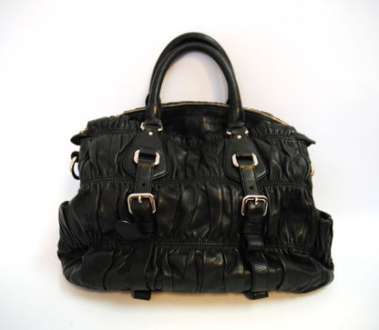 black Prada Matelasse Napa leather tote, Length: 15 in (38 cm) Height: 11 in (28 cm) Depth: 6 in (15 cm) Handle Drop: 5.5 in Strap Drop (if included): 18–22 in
