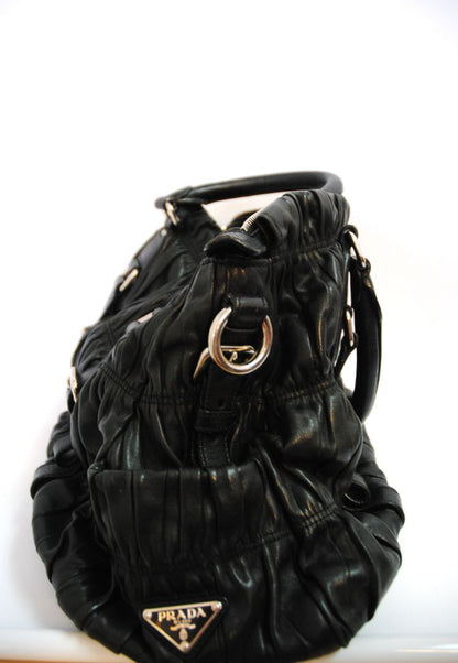 black Prada Matelasse Napa leather tote, Length: 15 in (38 cm) Height: 11 in (28 cm) Depth: 6 in (15 cm) Handle Drop: 5.5 in Strap Drop (if included): 18–22 in