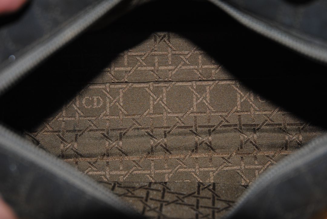 brown Christian Dior quilted lady dior nylon bag, Length: 13 in Height: 10 in Depth: 4.5 in Handle Drop: 4 in