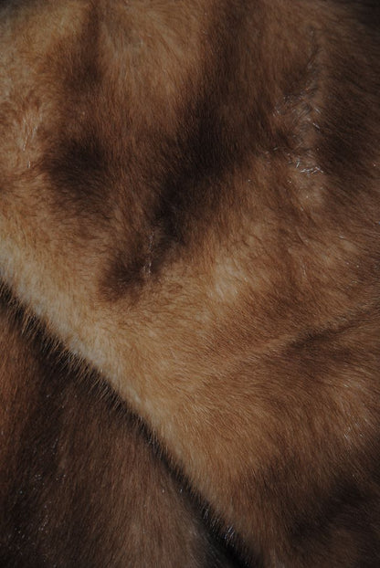 Vintage Genuine Mink Fur Coat with Satin Belt – Golden Honey Brown, One Size