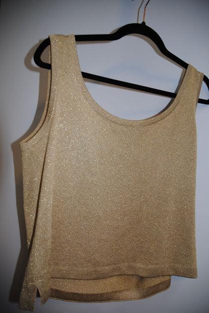 Champagne Gold / Metallic Lurex St John St. John Gold Lurex Knit Tank Top, L