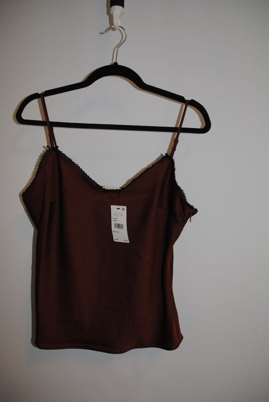 Rust ASTR ASTR The Label Satin Camisole in Rust with Lace Trim