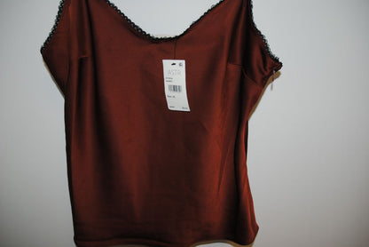 Rust ASTR ASTR The Label Satin Camisole in Rust with Lace Trim