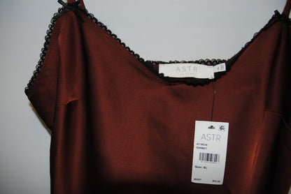 Rust ASTR ASTR The Label Satin Camisole in Rust with Lace Trim