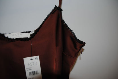 Rust ASTR ASTR The Label Satin Camisole in Rust with Lace Trim