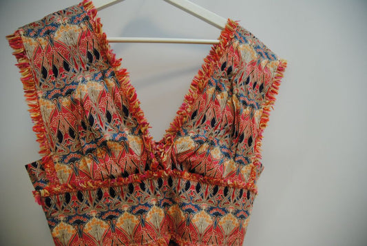 deco pattern Cacharel deep v midi dress, M